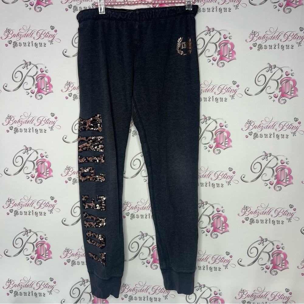 Victoria secret pink sequin jogger pants cheetah print love pink sweat pants y2k
